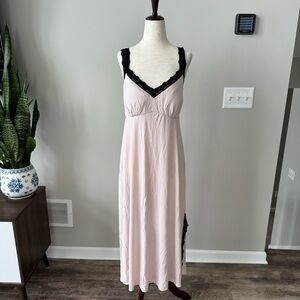 Soma Modal Pink Long Nightgown with Black Lace Trim